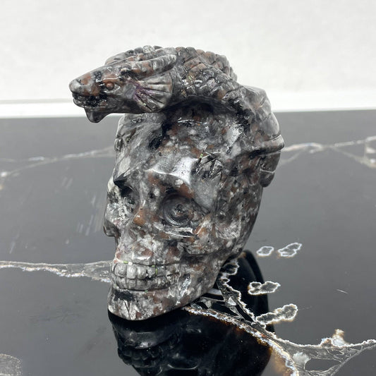 Yooperlite Skull with Dragon Carving