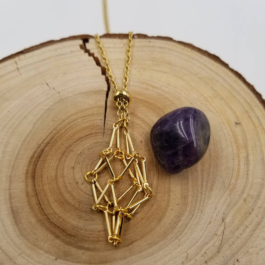 Gold Interchangeable Macramé Cage Necklaces Without Stone