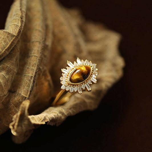 18k Gold Plated Silver Tiger Eye Stone Ring